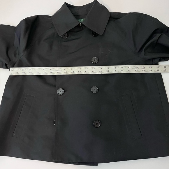 Lauren Ralph Lauren Women Black Cropped Button Front Raincoat Jacket Large P - Picture 8 of 11
